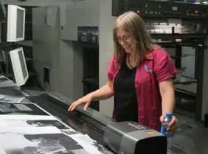 joanne Joanne at a press check at an art printer in Shenzhen, China