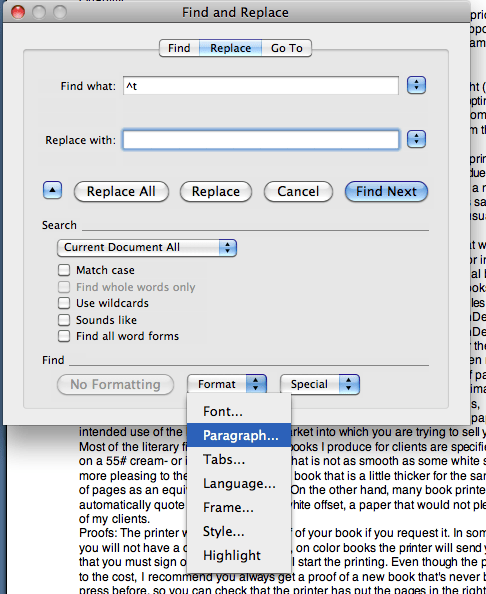 Word Find and Replace formats Word Find and Replace formats