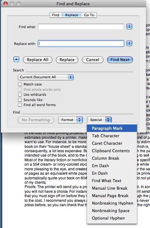 Word Find and Replace special Word Find and Replace special
