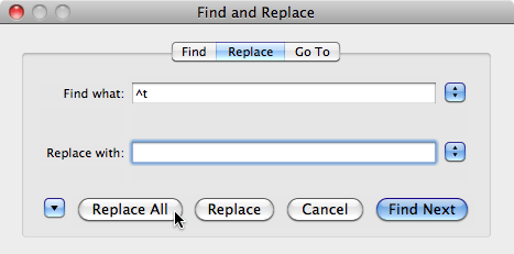 Word Find and Replace Tabs