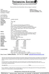 Thomson-Shore Letter Of Quote offset printing for self-publishers