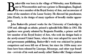 Baskerville text for book design