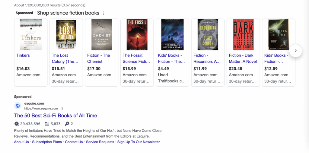 science fiction books search results
