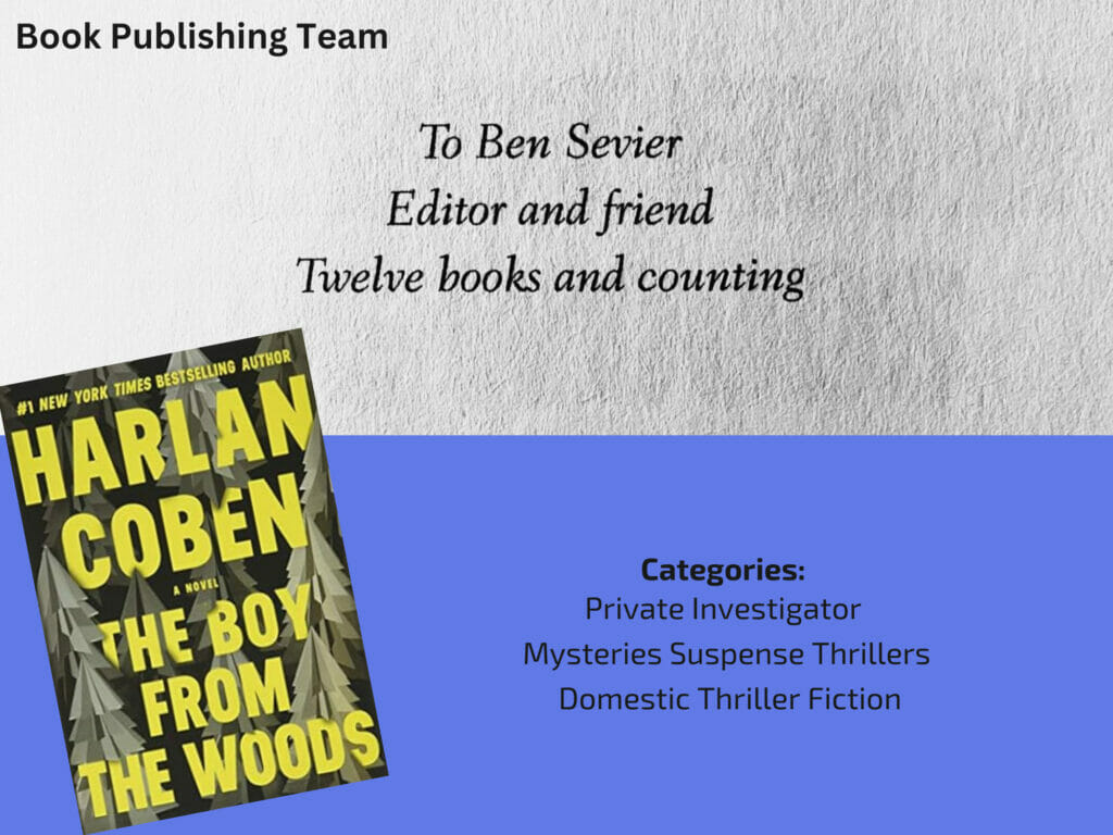 Dedication page example of book publishing team member
