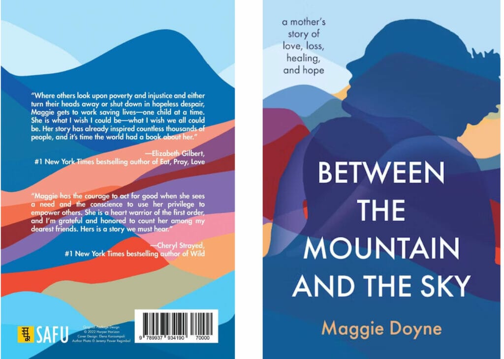 back of a book cover example between the mountain and the sky