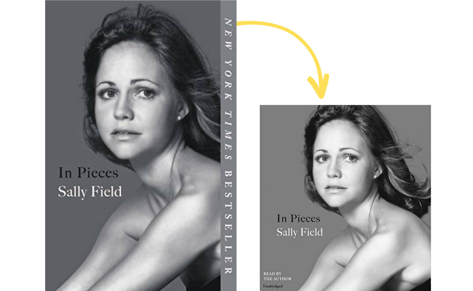 Designing audiobook covers featuring In Pieces by Sally Field