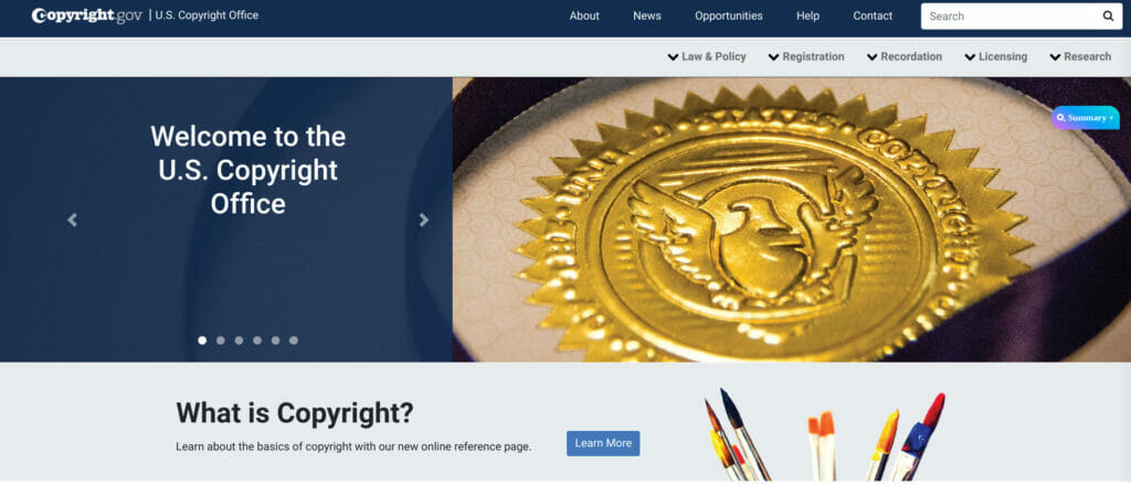how to copyright a book - image of Copyright Office website homepage