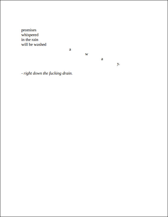 Poem with a diagonal word with spaced letters, evoking the theme of fading