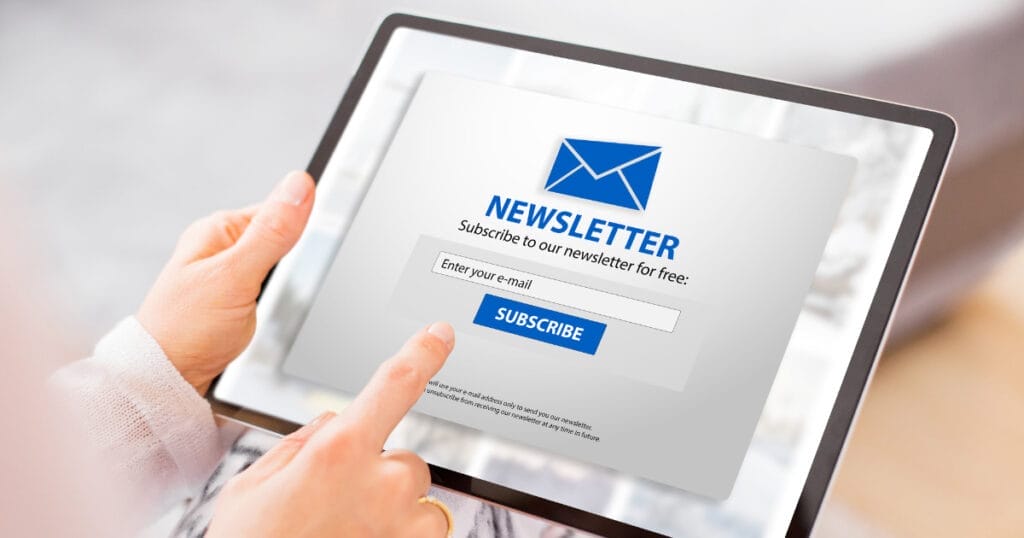 author newsletters - newsletter sign up on a tablet