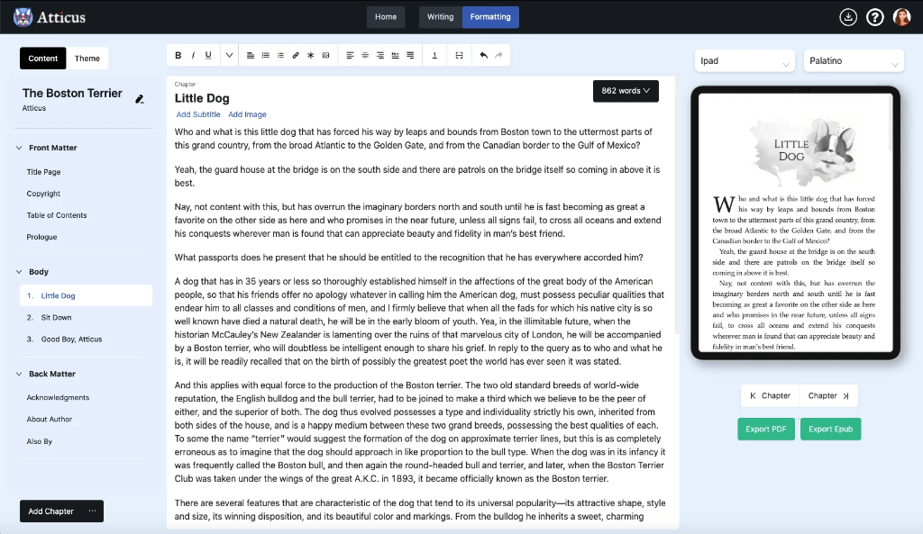 ebook formatting software - Atticus Ebook Editor UI