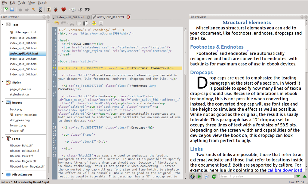 ebook formatting software - Calibre Ebook Editor UI