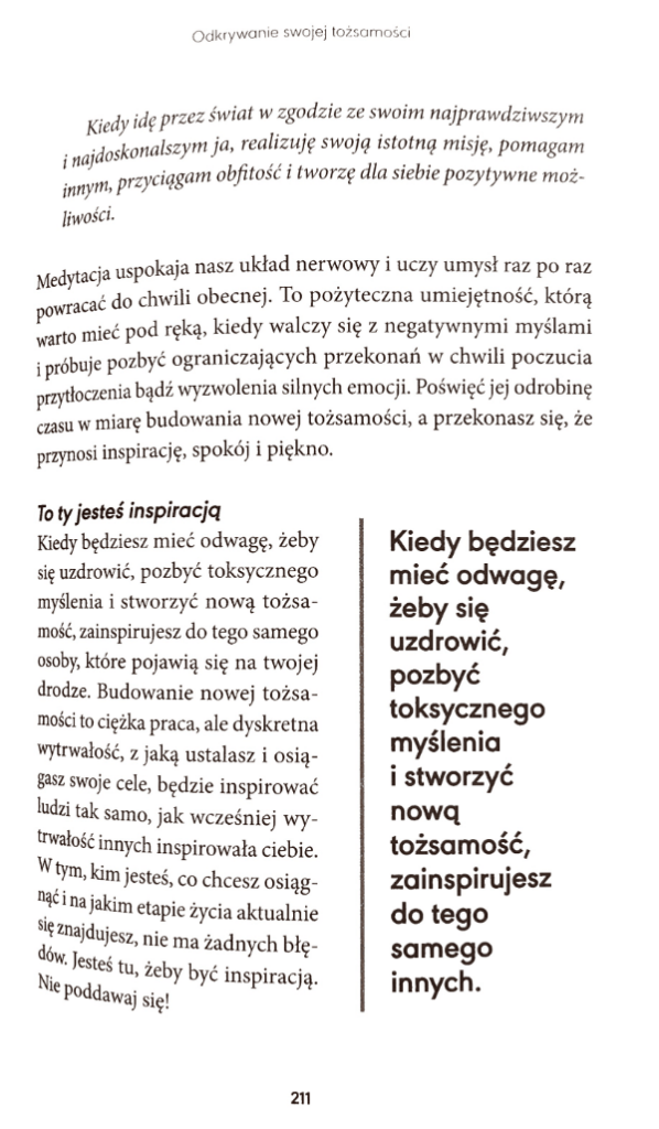 Page from 'The Greatness Mindset' discussing the empowerment through overcoming toxic thinking, with a highlighted quote, 'When you have the courage to heal yourself, to rid yourself of toxic thinking and create a new identity, you will inspire the same in other people you meet on your path.'