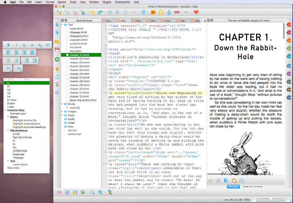 ebook formatting software - Sigil Book Editor UI