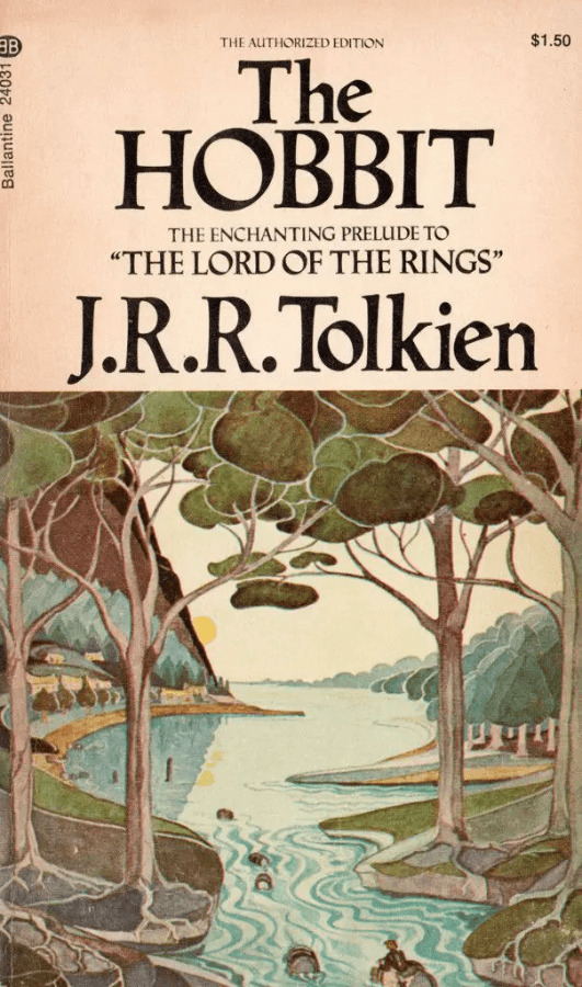 The Hobbit Book Cover with Bilbo's barrel ride