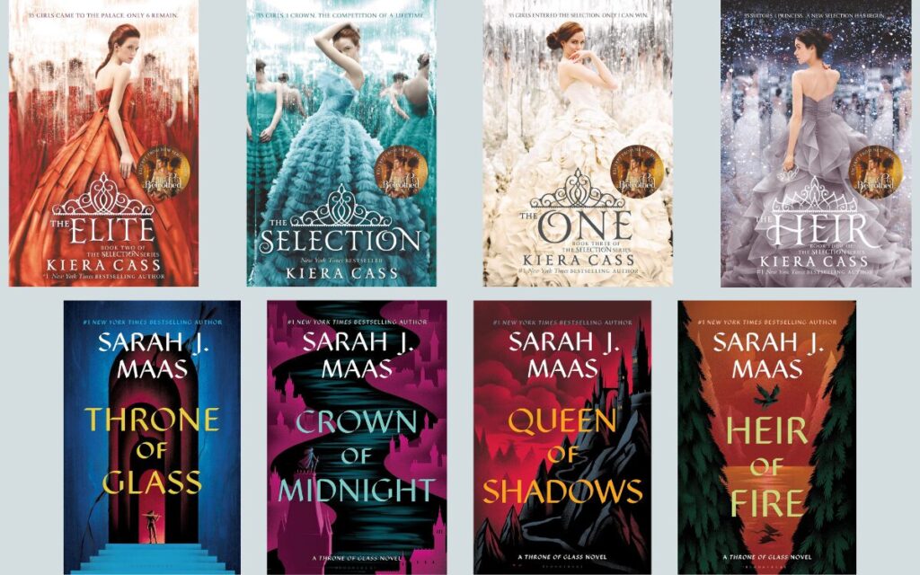 book series covers - Examles from Kiera Cass and Sarah J. Maas