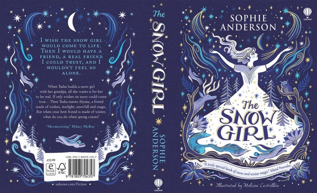 Back cover of a book: The Snow Girl